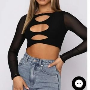 White fox real things long sleeved crop top black small